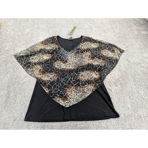Susan Lawrence Top Blouse Womens Large Kimono Sleeve Animal Print‎ Chifon Cape